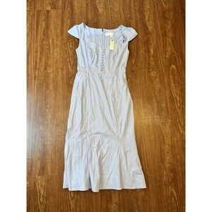 Anthropologie The Cecily Fit & Flare Sweetheart Dress Blue Medium Linen Blend